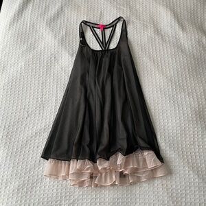 Betsey Johnson black and pink sheer babydoll nightgown with a ruffled hem